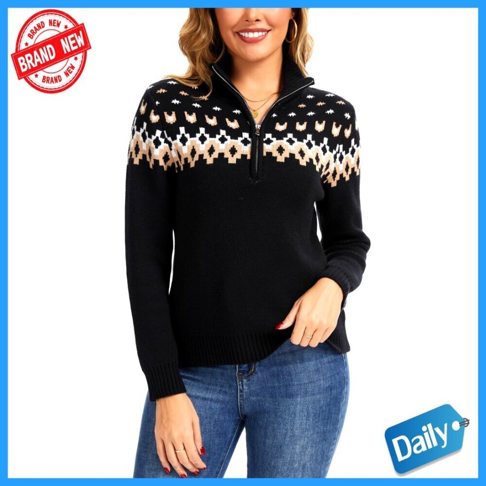 Women's Slim Fit Quarter Zip Turtleneck Pullover Sweater Lightweight Knitwear